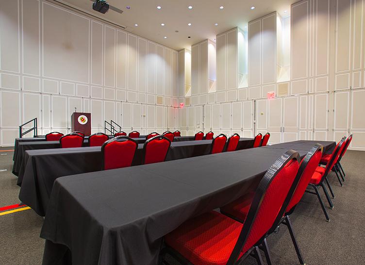 Classroom setup room with stage and podium