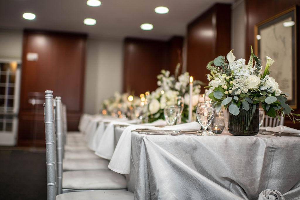 Long table with Silver Chivari Chairs