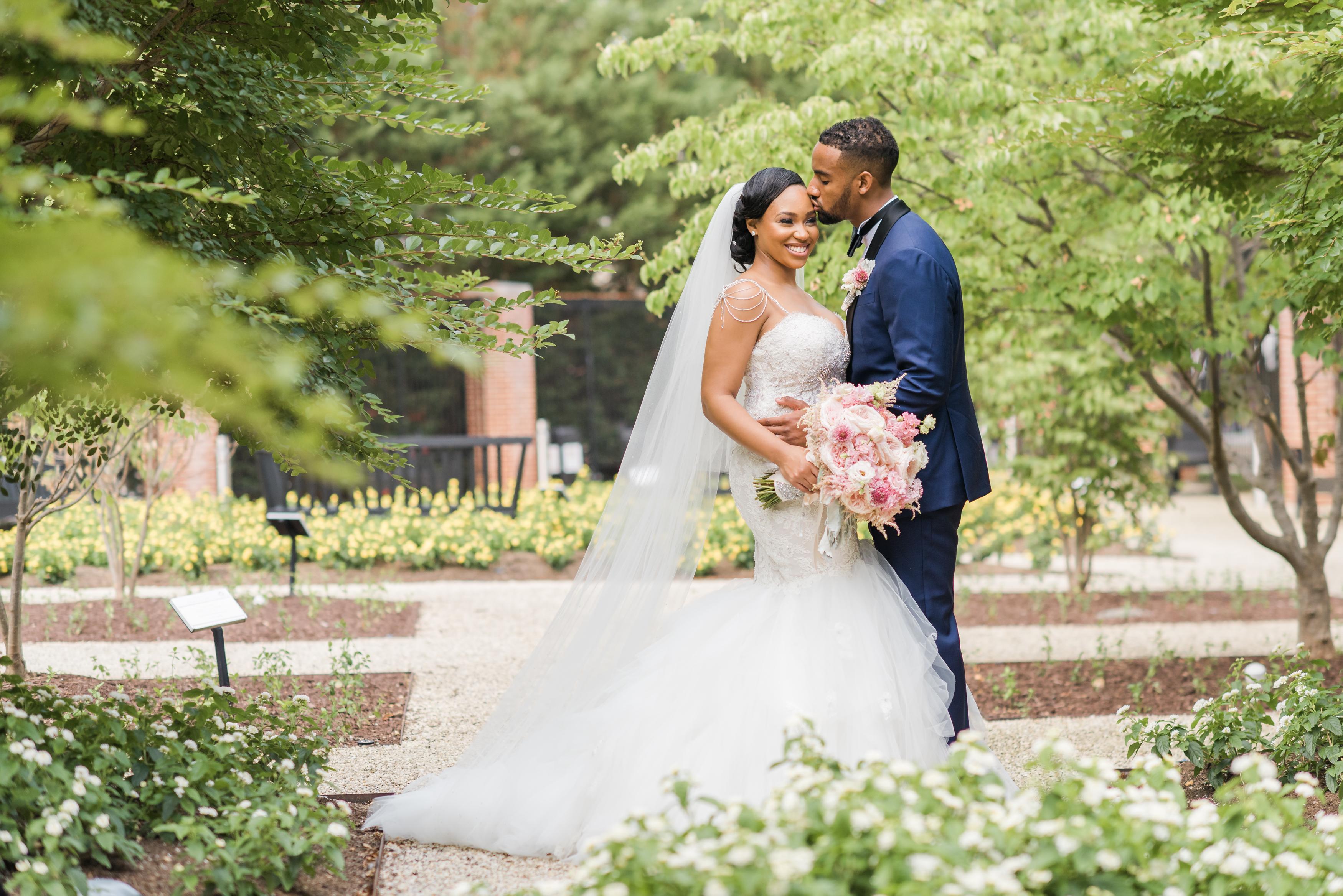 Bride and Groom in Garden